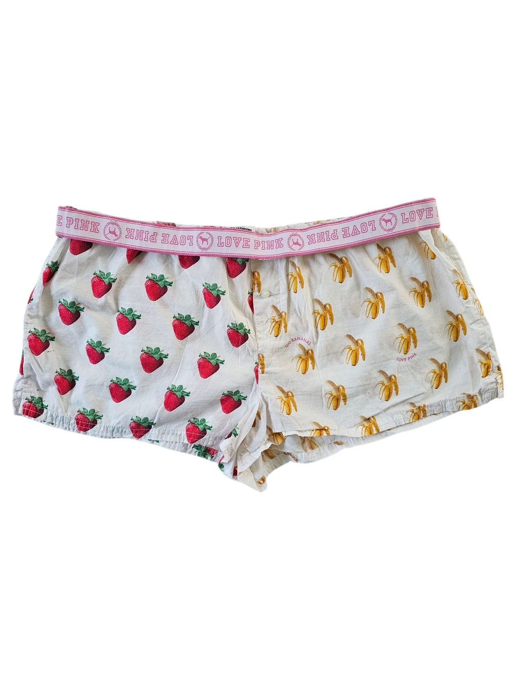 Love Pink Fruit Print Sleep Shorts - Strawberries & Bananas